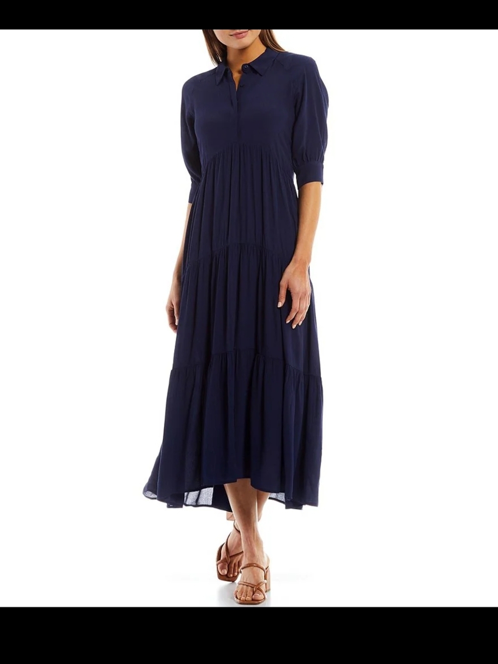 a Loves a 3/4 Blouson Cuff Sleeve Tiered Waistless Midi Shirt Dress

USD 134.00